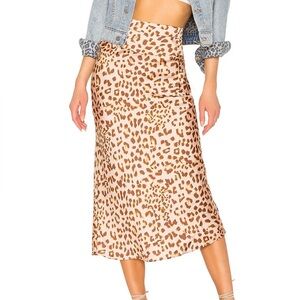 Free People Norman Bias Leopard Print Midi Skirt
